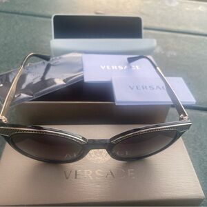 Versace Woman’s Black & Gold Cat Eye Polarized Sunglasses